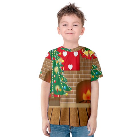 Christmas Room Living Room Kids  Cotton Tee by Wegoenart