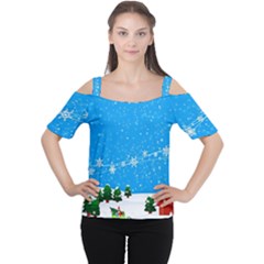 Elf On A Shelf In Sled Snowflakes Cutout Shoulder Tee