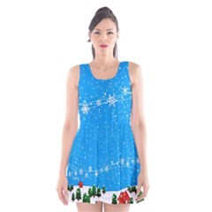 Elf On A Shelf In Sled Snowflakes Scoop Neck Skater Dress by Wegoenart