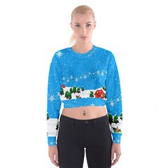 Elf On A Shelf In Sled Snowflakes Cropped Sweatshirt by Wegoenart