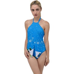 Elf On A Shelf In Sled Snowflakes Go With The Flow One Piece Swimsuit by Wegoenart