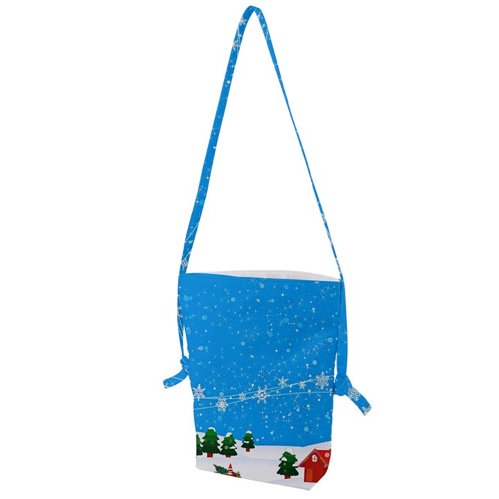 Elf On A Shelf In Sled Snowflakes Folding Shoulder Bag