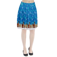 Winter Village Snow Brick Buildings Pleated Skirt by Wegoenart