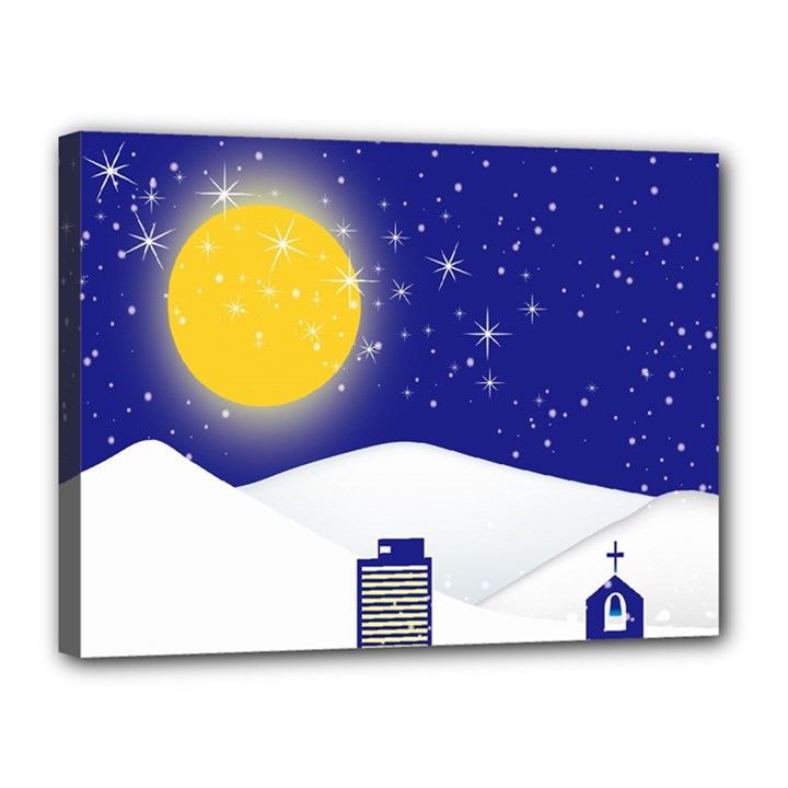 Night Christmas Background Moon Snow Canvas 16  x 12  (Stretched)