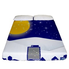Night Christmas Background Moon Snow Fitted Sheet (queen Size)
