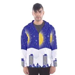 Night Christmas Background Moon Snow Hooded Windbreaker (men) by Wegoenart