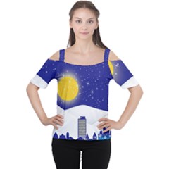 Night Christmas Background Moon Snow Cutout Shoulder Tee