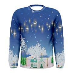 Snowflakes Snowy Landscape Reindeer Men s Long Sleeve Tee