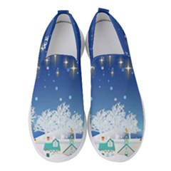 Snowflakes Snowy Landscape Reindeer Women s Slip On Sneakers