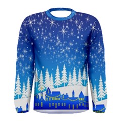 Snowflakes Snowy Landscape Reindeer Men s Long Sleeve Tee by Wegoenart