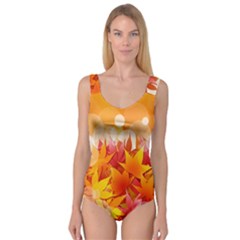 Autumn Background Maple Leaves Bokeh Princess Tank Leotard 