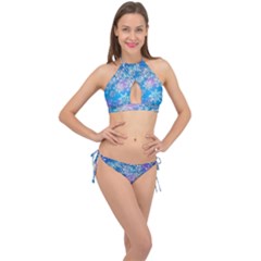 Snowflake Background Blue Purple Cross Front Halter Bikini Set by Wegoenart