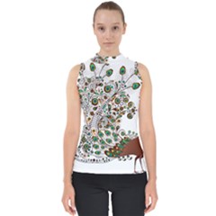 Peacock Graceful Bird Animal Mock Neck Shell Top by Wegoenart