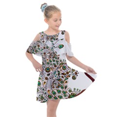 Peacock Graceful Bird Animal Kids  Shoulder Cutout Chiffon Dress by Wegoenart