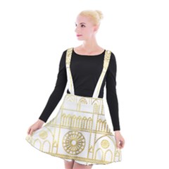 Gold Foil Notre Dame Church Paris Suspender Skater Skirt by Wegoenart