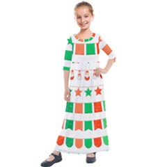 Christmas Bunting Banners Tassel Kids  Quarter Sleeve Maxi Dress