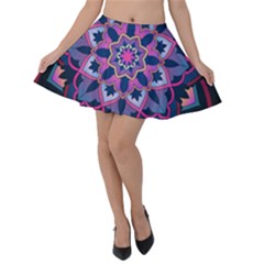 Mandala Women‘s Canvas Lace Up Chunky Heel Ankle Boots (model 054) Velvet Skater Skirt by alllovelyideas