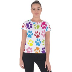 Paw Print Paw Prints Background Short Sleeve Sports Top  by Wegoenart