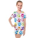 Paw Print Paw Prints Background Kids  Mesh Tee and Shorts Set View1