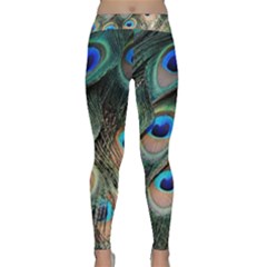 Peacock Feathers Bird Colorful Classic Yoga Leggings by Wegoenart