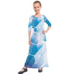 Hexagon Euclidean Vector Gradient Del  Blue Color Science And Technology Kids  Quarter Sleeve Maxi Dress