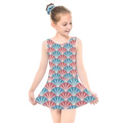 Seamless Patter Peacock Feathers Kids  Skater Dress Swimsuit by Wegoenart