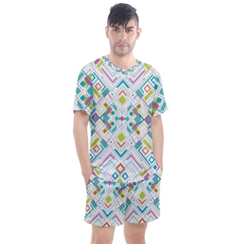 Graphic Design Geometry Shape Pattern Geometric Men s Mesh Tee And Shorts Set by Wegoenart