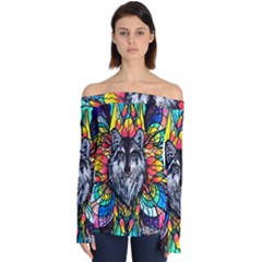 Wolf - Off Shoulder Long Sleeve Top by tealswan