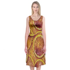 Blood Orange Fruit Citrus Fruits Midi Sleeveless Dress by Wegoenart