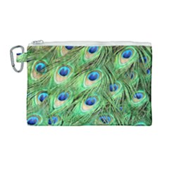 Peacock Feathers Peafowl Canvas Cosmetic Bag (large) by Wegoenart