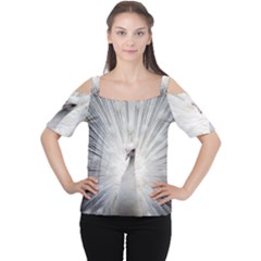 Peacock White Bird Nature Cutout Shoulder Tee