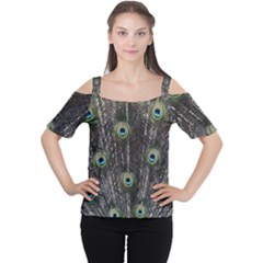 Background Peacock Feathers Cutout Shoulder Tee