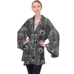 Background Peacock Feathers Velvet Kimono Robe by Wegoenart