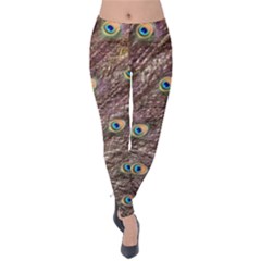 Peacock Feathers Wheel Plumage Velvet Leggings by Wegoenart