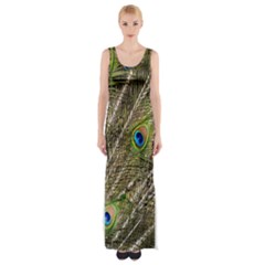 Peacock Feathers Color Plumag Maxi Thigh Split Dress by Wegoenart