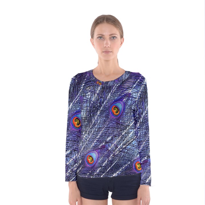 Peacock Feathers Color Plumage Women s Long Sleeve Tee
