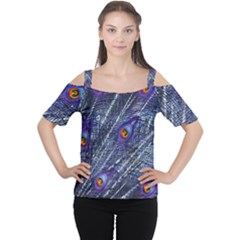 Peacock Feathers Color Plumage Cutout Shoulder Tee