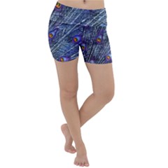 Peacock Feathers Color Plumage Lightweight Velour Yoga Shorts by Wegoenart