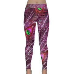 Peacock Feathers Color Plumage Classic Yoga Leggings by Wegoenart