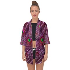 Peacock Feathers Color Plumage Open Front Chiffon Kimono by Wegoenart