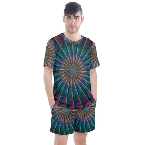 Fractal Peacock Rendering Men s Mesh Tee And Shorts Set by Wegoenart