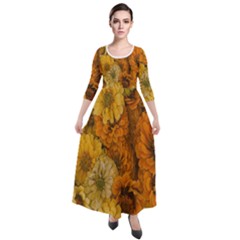 Yellow Zinnias Quarter Sleeve Maxi Velour Dress by bloomingvinedesign