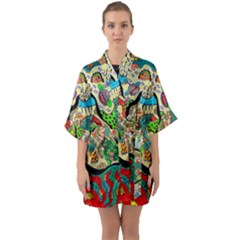 Supersonic Volcanic Sunmoon Faces Quarter Sleeve Kimono Robe by chellerayartisans