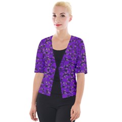 Purple White Black Floral   Cropped Button Cardigan by 1dsign