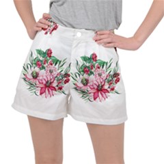 Bloom Christmas Red Flowers Stretch Ripstop Shorts by Simbadda