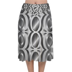 Metal Circle Background Ring Velvet Flared Midi Skirt by Simbadda