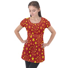 Star Stars Pattern Design Puff Sleeve Tunic Top by Simbadda