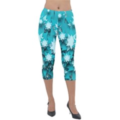 Stars Christmas Ice Decoration Lightweight Velour Capri Leggings 