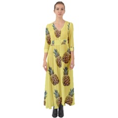 Pineapples Fruit Pattern Texture Button Up Boho Maxi Dress
