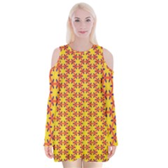 Texture Background Pattern Velvet Long Sleeve Shoulder Cutout Dress by Simbadda